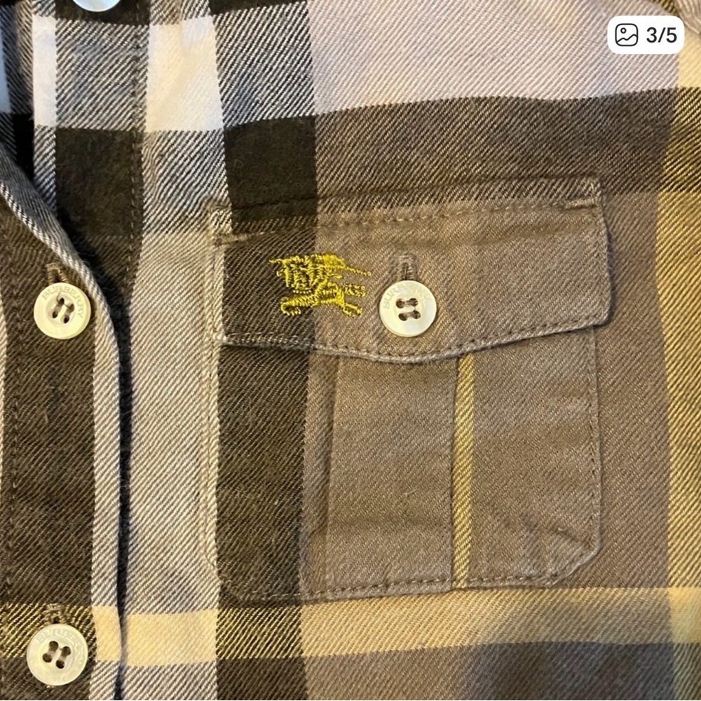 BURBERRY Plaid Shirt and Khaki Pants Set with Brown Boots - Picture 4 of 7
